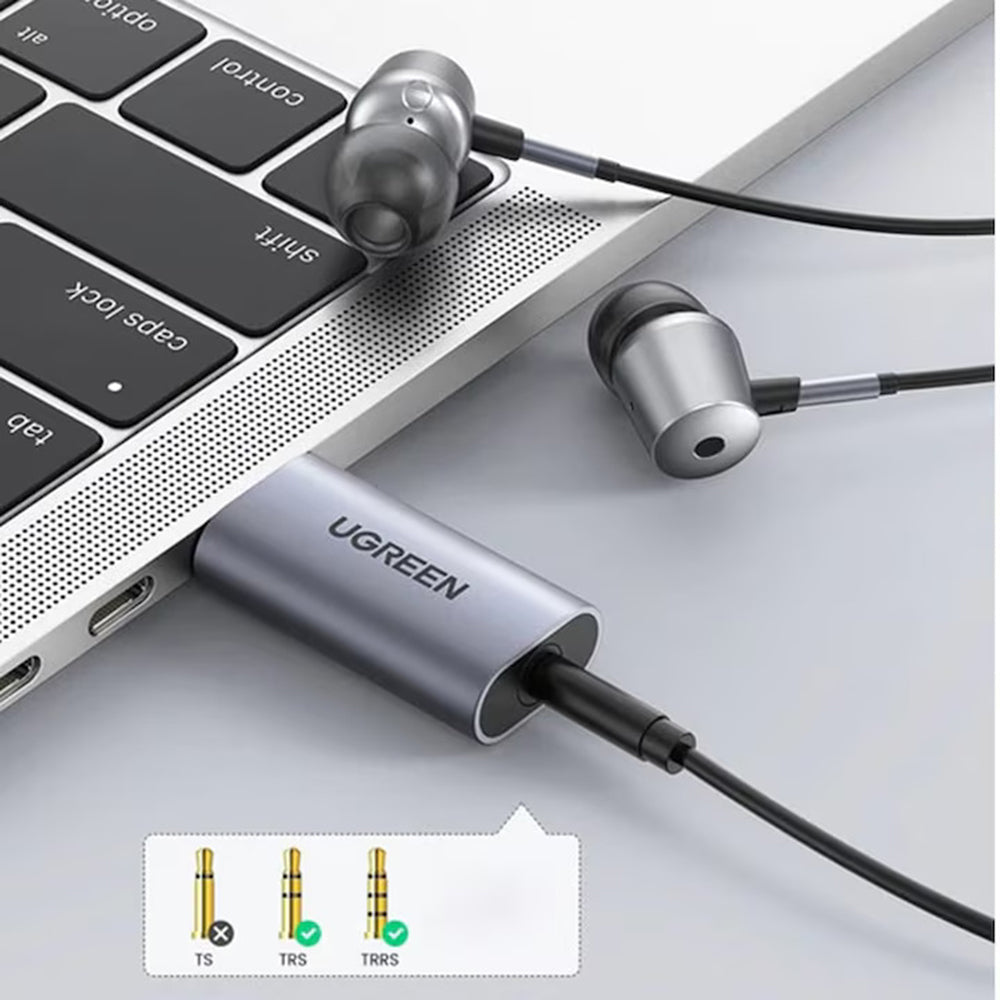 Ugreen - Audio Adapter CM383 (80864) - USB to Jack 3.5mm, Stereo, Plug & Play, Supports Listening & Speaking - Gray