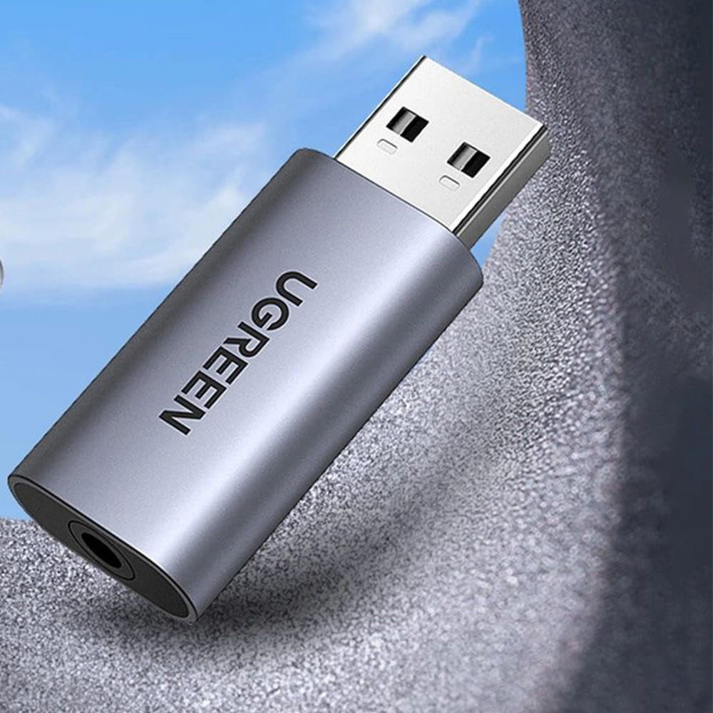 Ugreen - Audio Adapter CM383 (80864) - USB to Jack 3.5mm, Stereo, Plug & Play, Supports Listening & Speaking - Gray