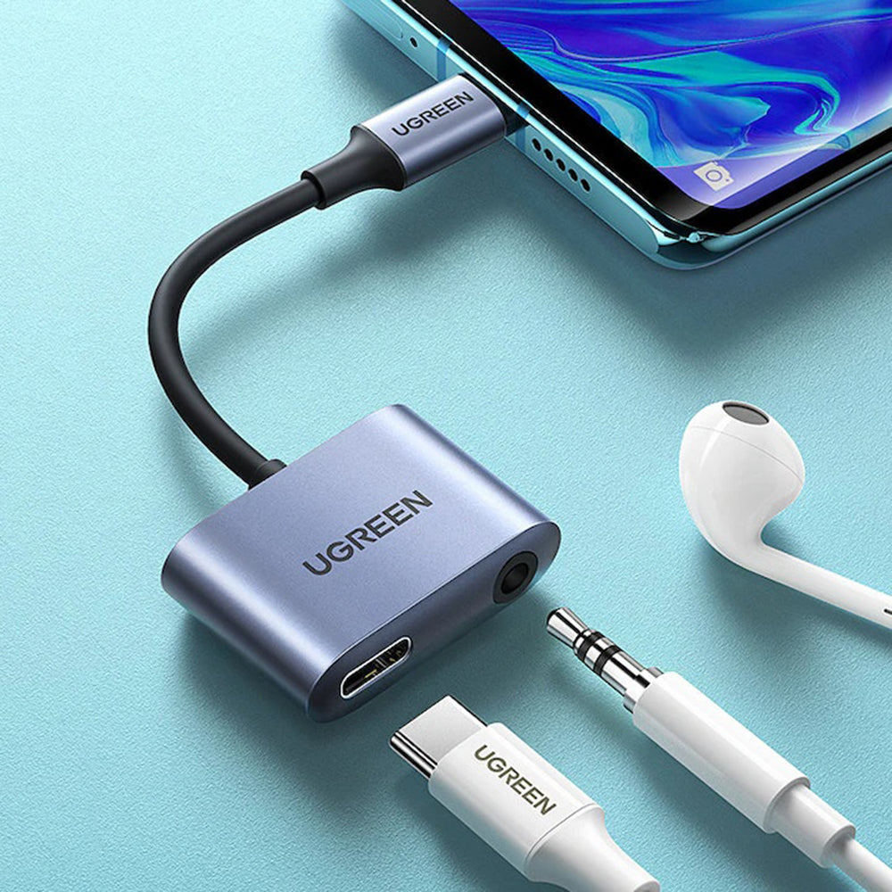 Ugreen - Audio Adapter CM231 (60164) - Type-C to Jack 3.5mm, USB-C, Stereo, Line Control, Microphone Input, PD30W - Grey