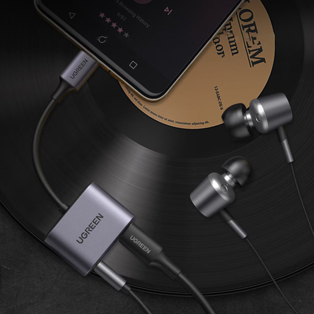 Ugreen - Audio Adapter CM231 (60164) - Type-C to Jack 3.5mm, USB-C, Stereo, Line Control, Microphone Input, PD30W - Grey
