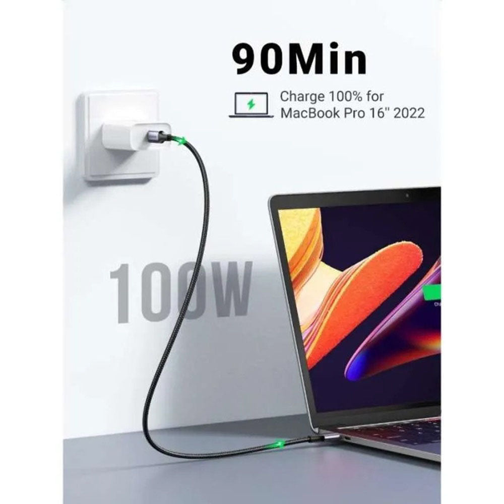 Ugreen - Data Cable L502 (65255) - USB-C to USB-C, 5A, 100W, 1m, Nylon - Titanium Gray