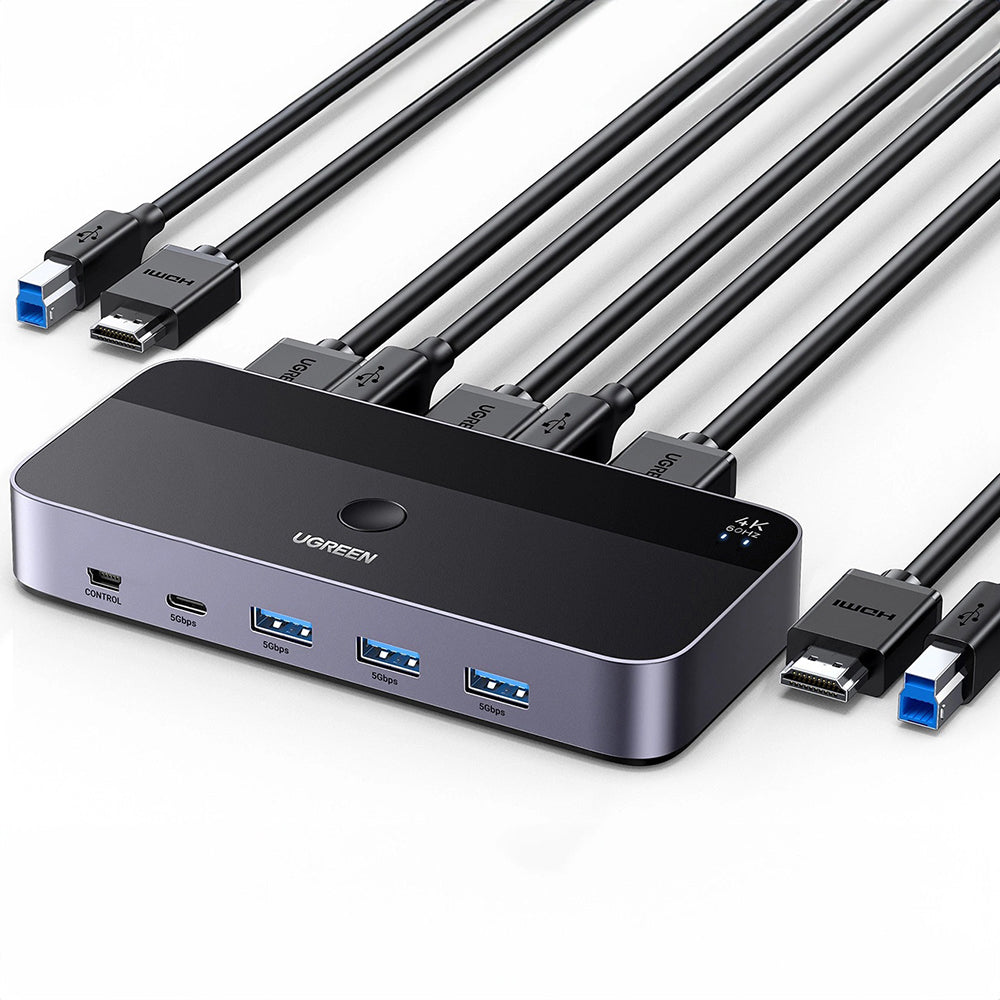 Ugreen Hub/Dock Ugreen KVM Switch CM664 (15707), 2x HDMI 4K@60Hz, 2x USB-B, Mini USB to HDMI, 3x USB, USB-C, 5Gbps, Supp
