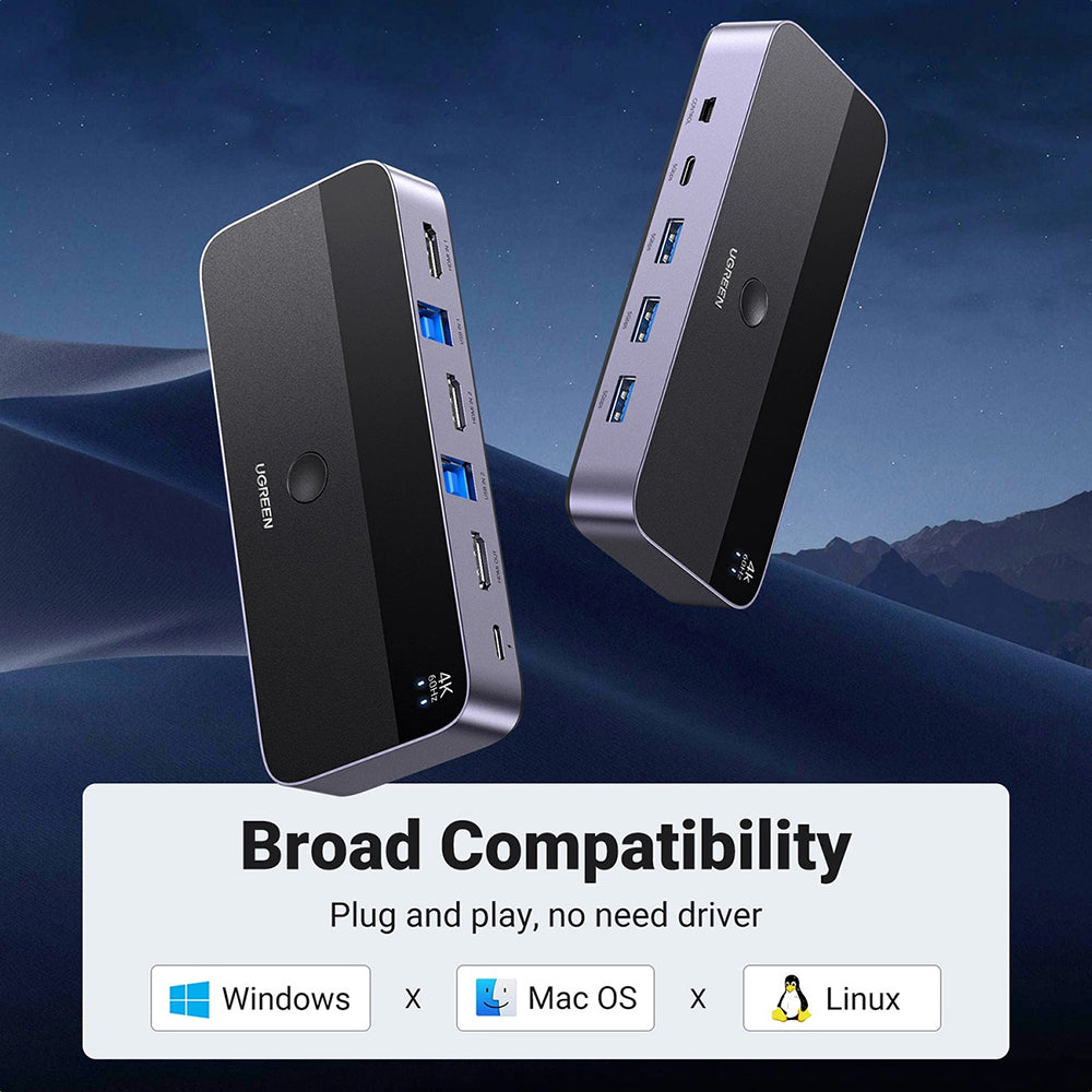 Ugreen Hub/Dock Ugreen KVM Switch CM664 (15707), 2x HDMI 4K@60Hz, 2x USB-B, Mini USB to HDMI, 3x USB, USB-C, 5Gbps, Supp