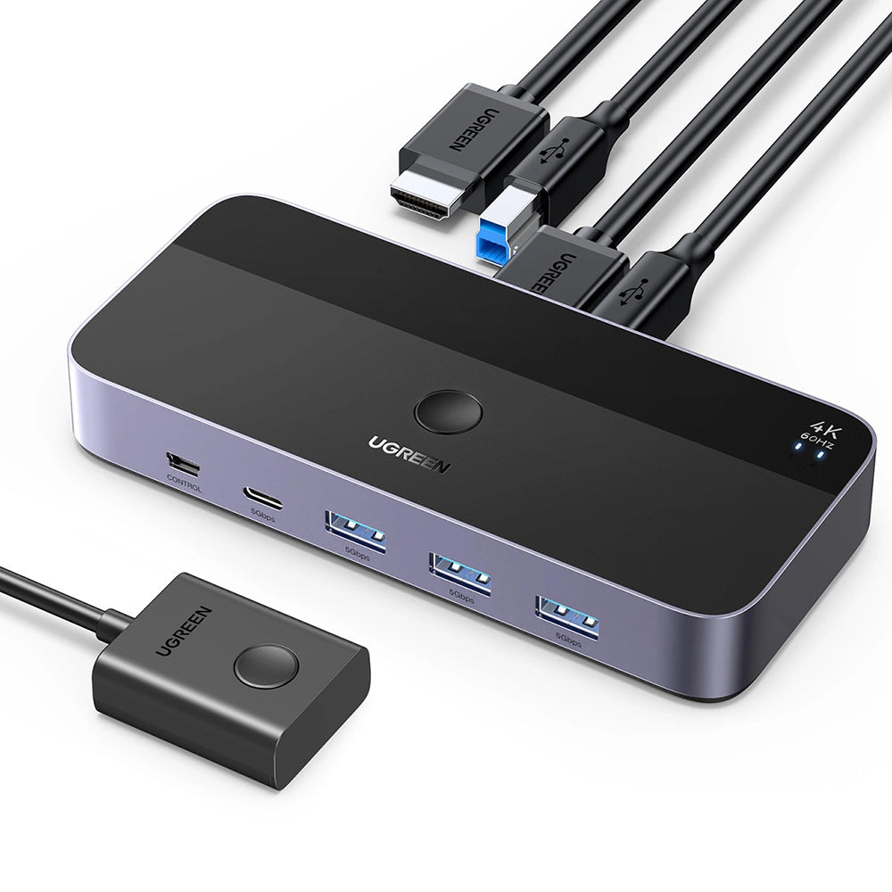 Ugreen Hub/Dock Ugreen KVM Switch CM664 (15707), 2x HDMI 4K@60Hz, 2x USB-B, Mini USB to HDMI, 3x USB, USB-C, 5Gbps, Supp