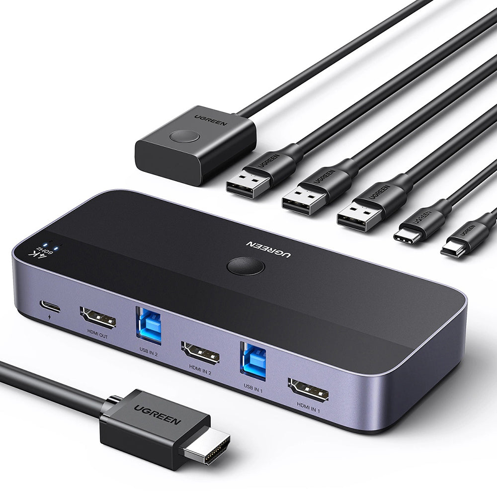 Ugreen Hub/Dock Ugreen KVM Switch CM664 (15707), 2x HDMI 4K@60Hz, 2x USB-B, Mini USB to HDMI, 3x USB, USB-C, 5Gbps, Supp