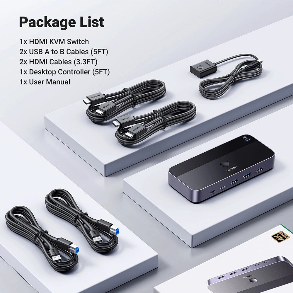 Ugreen Hub/Dock Ugreen KVM Switch CM664 (15707), 2x HDMI 4K@60Hz, 2x USB-B, Mini USB to HDMI, 3x USB, USB-C, 5Gbps, Supp