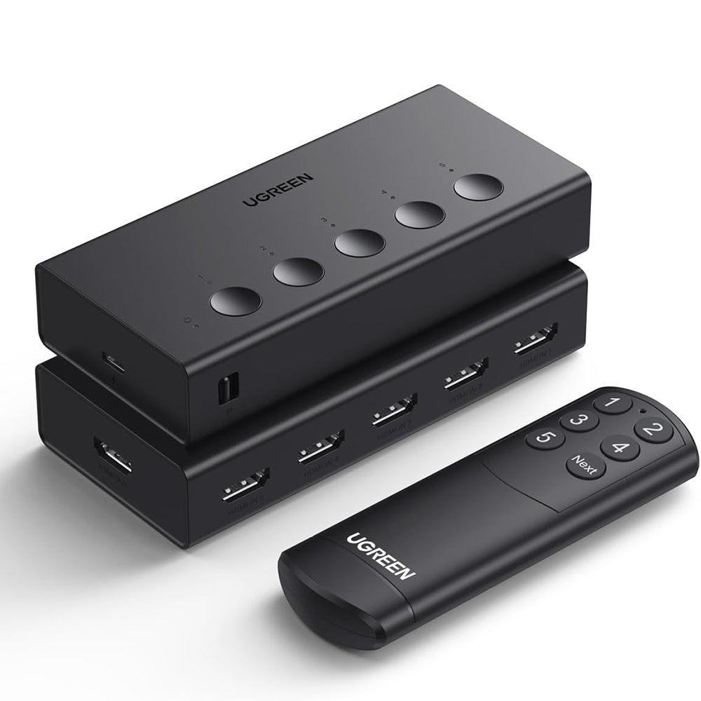 Ugreen - KVM Switch CM568 (90512) - 5x HDMI, IR to HDMI 4K@60Hz, RGB Video, Supports 3D, Remote Control, LPCM2.0 - Black