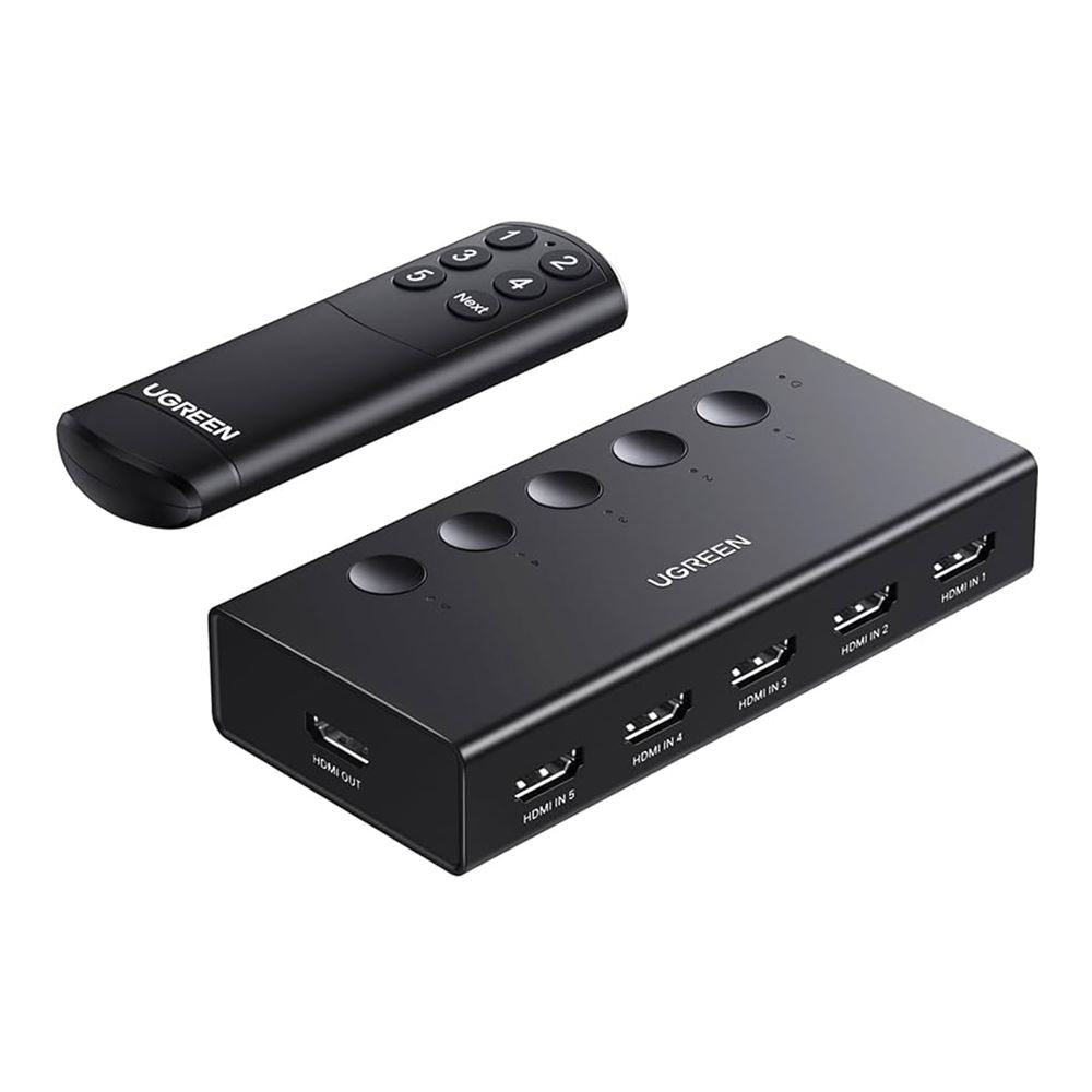 Ugreen - KVM Switch CM568 (90512) - 5x HDMI, IR to HDMI 4K@60Hz, RGB Video, Supports 3D, Remote Control, LPCM2.0 - Black