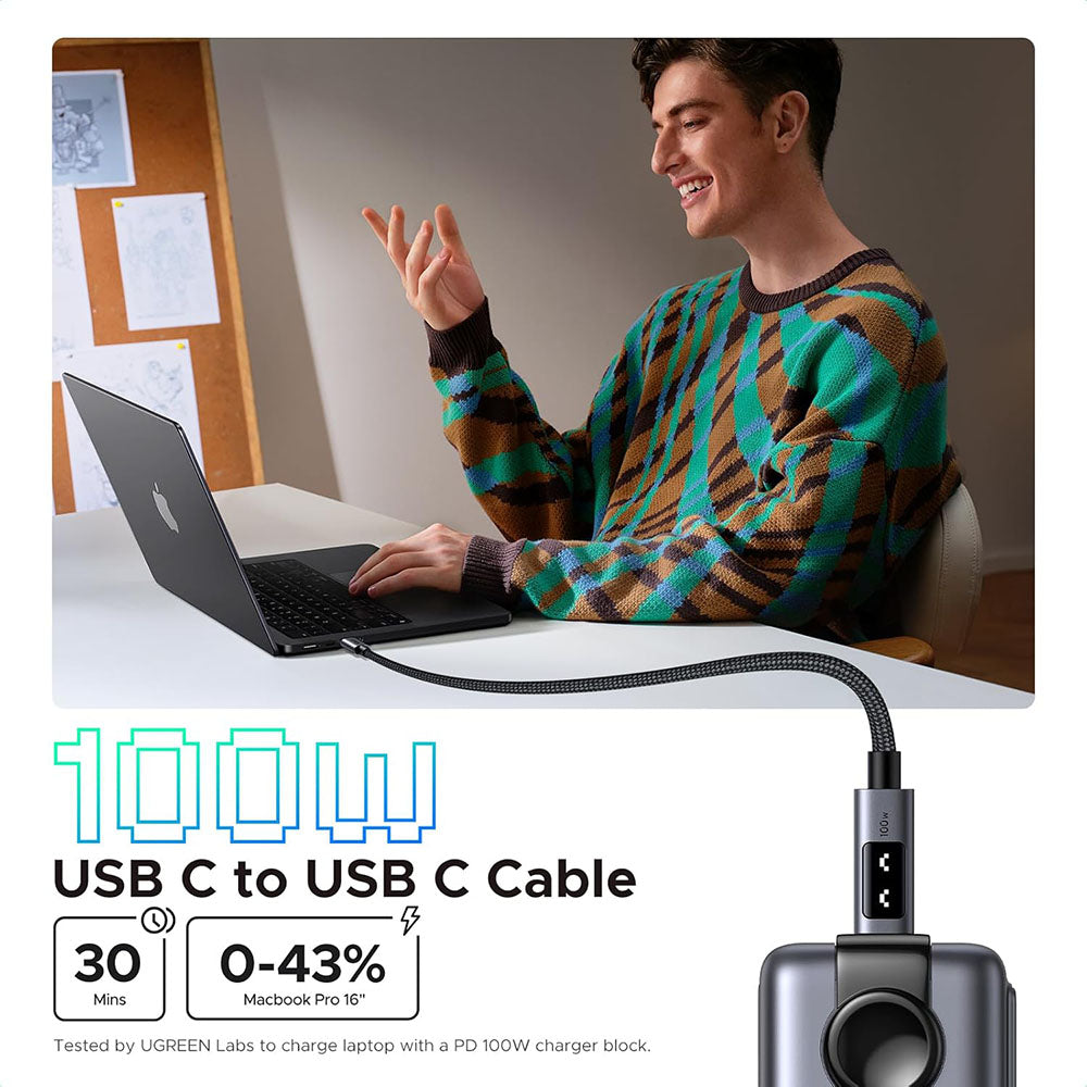 Ugreen - Data Cable L509 (35501) - USB-C to USB-C, 5A, 100W, 480Mbps, 1m, Nylon - Space Gray
