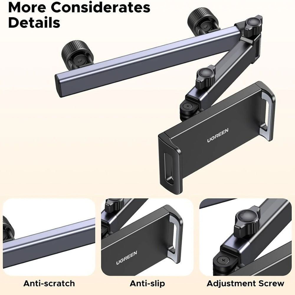 Ugreen - Car Holder LP904 (55443) - for Headrest, Dual Telescopic Arm, 360° Rotation, for Phone, Tablet up to 9.84" - Bl
