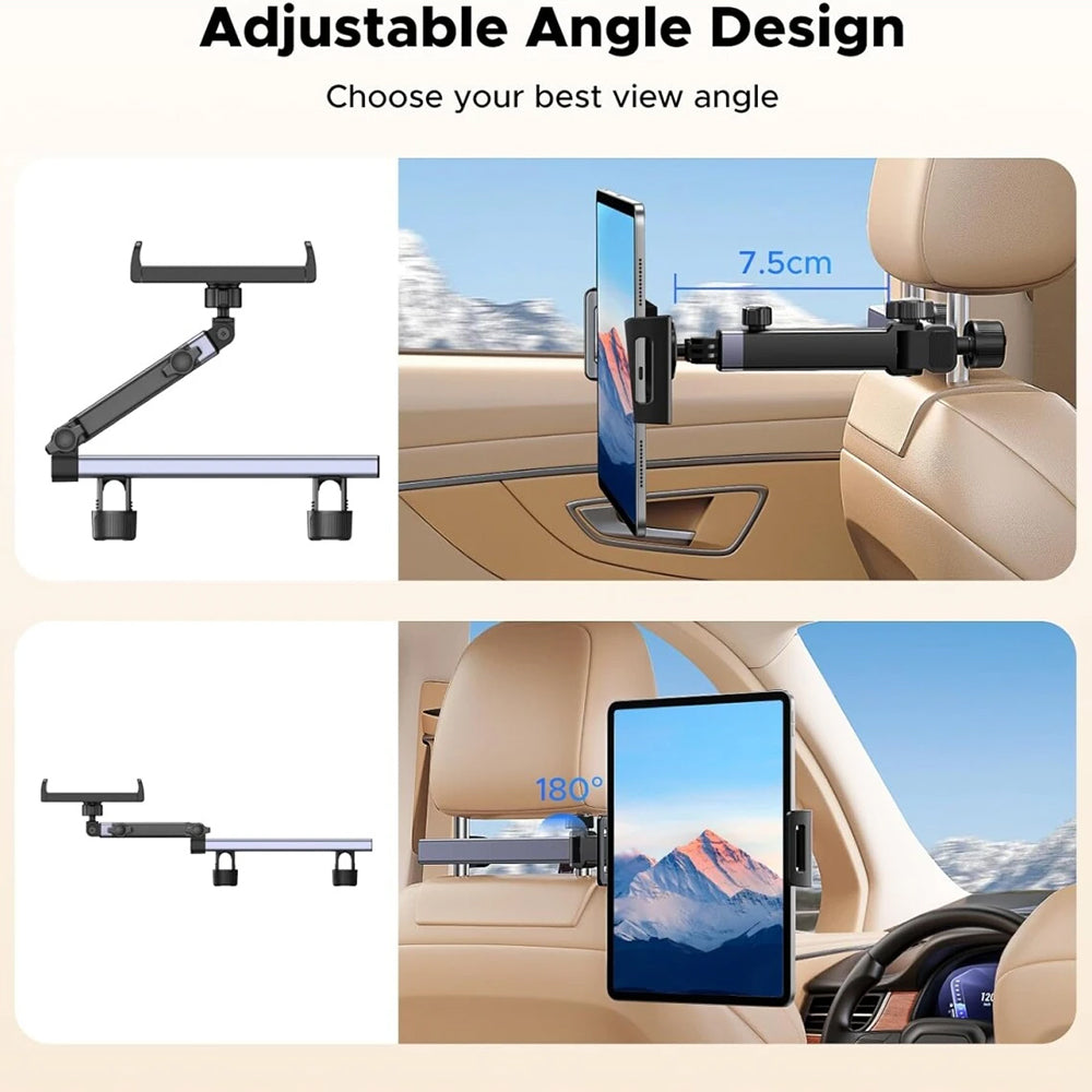 Ugreen - Car Holder LP904 (55443) - for Headrest, Dual Telescopic Arm, 360° Rotation, for Phone, Tablet up to 9.84" - Bl