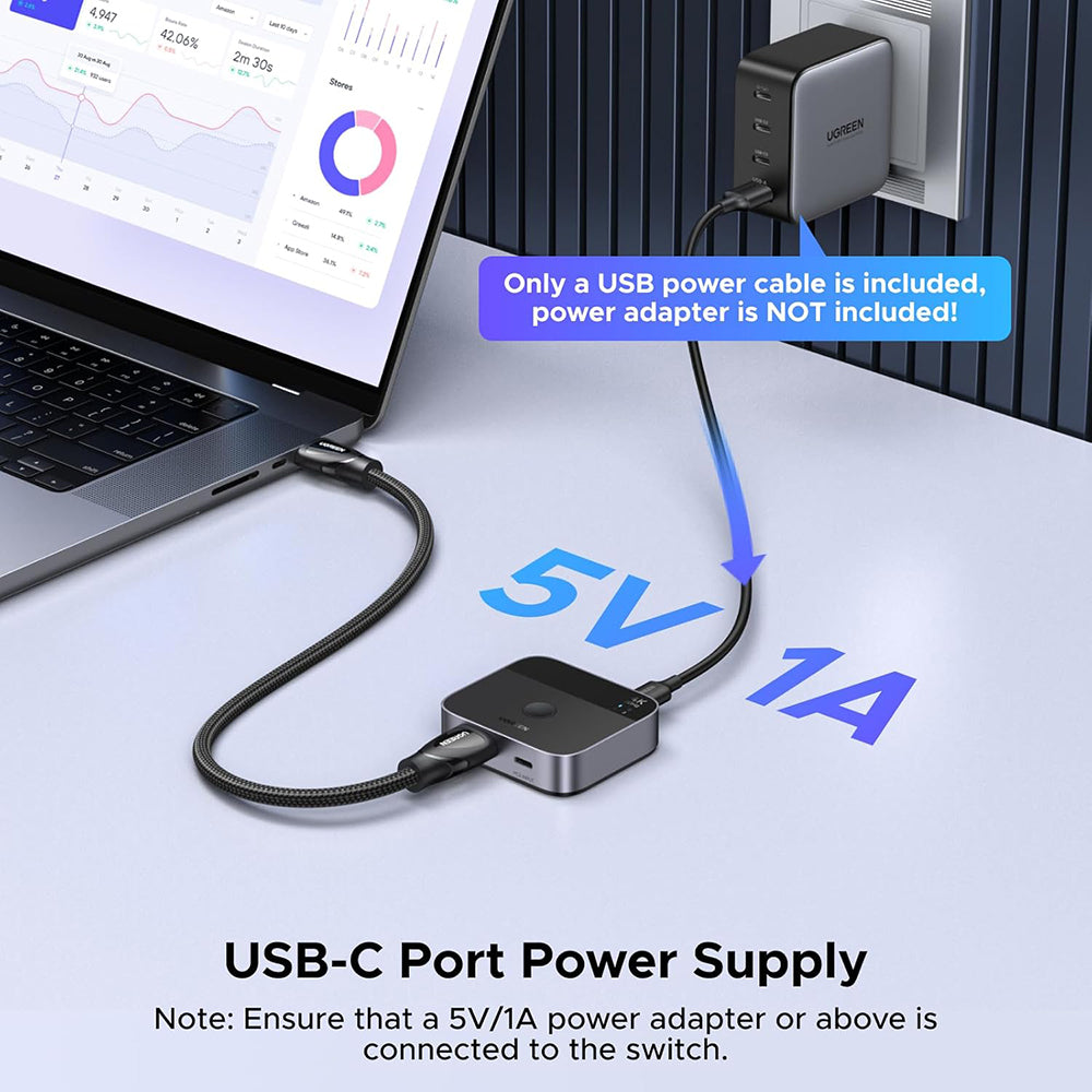 Ugreen - KVM Switch AW503 (55452) - HDMI to 2x Type-C, HDMI, 4K@60Hz, Aluminum - Grey