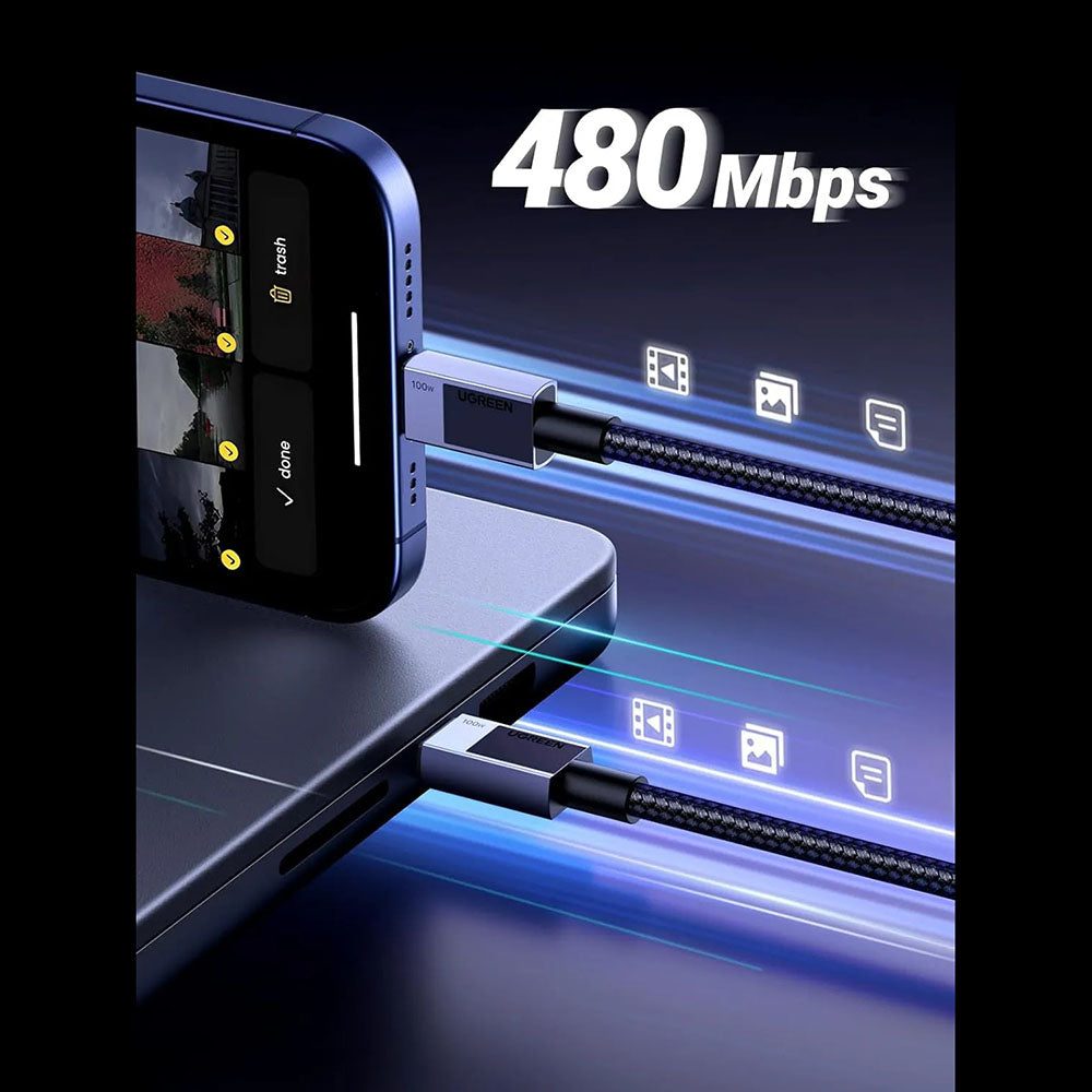 Ugreen - Data Cable L512 (45065) - USB-C to Type-C, Fast Charging, PD100W, 5A, 480Mbps, 3m - Space Gray