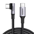 Ugreen - Data Cable US334 (70643) - USB-C to USB-C 90 Degree Cable, Fast Charging 5A, 100W, 1m, Nylon - Space Gray
