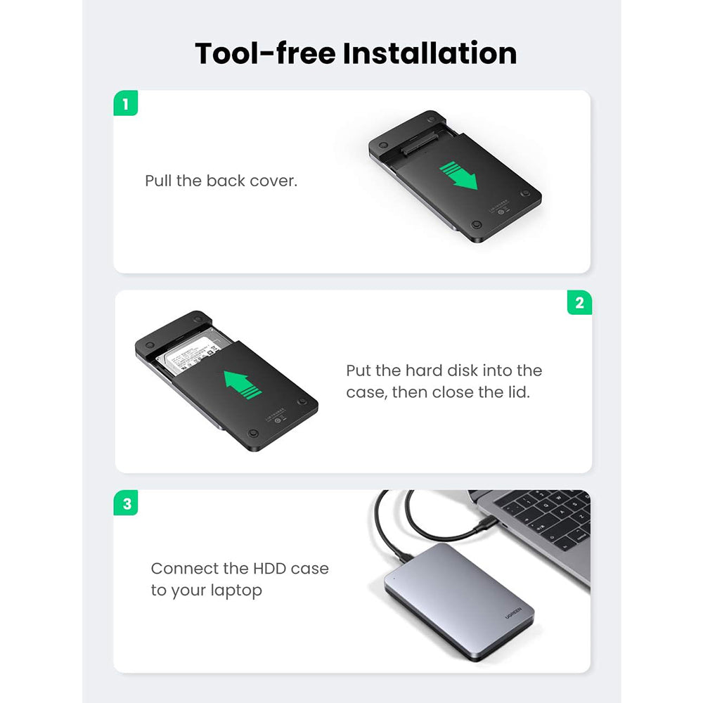 Ugreen - Hard Drive Enclosure CM300 (70498) - USB to USB-C Cable, HDD/SSD, SATA, Support ESD Anti-static, 6Gbps - Grey