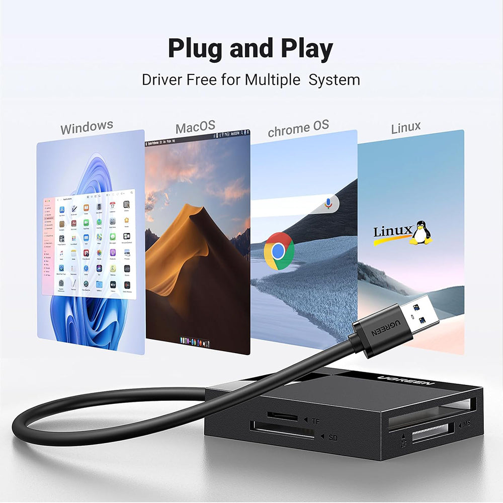 Ugreen - Card Reader 4in1 CR125 (30333) - USB3.0 to 1x SD Slot, 1x TF Slot, 1x CF Slot, 1x MS Slot, 170MB/s - Black – im