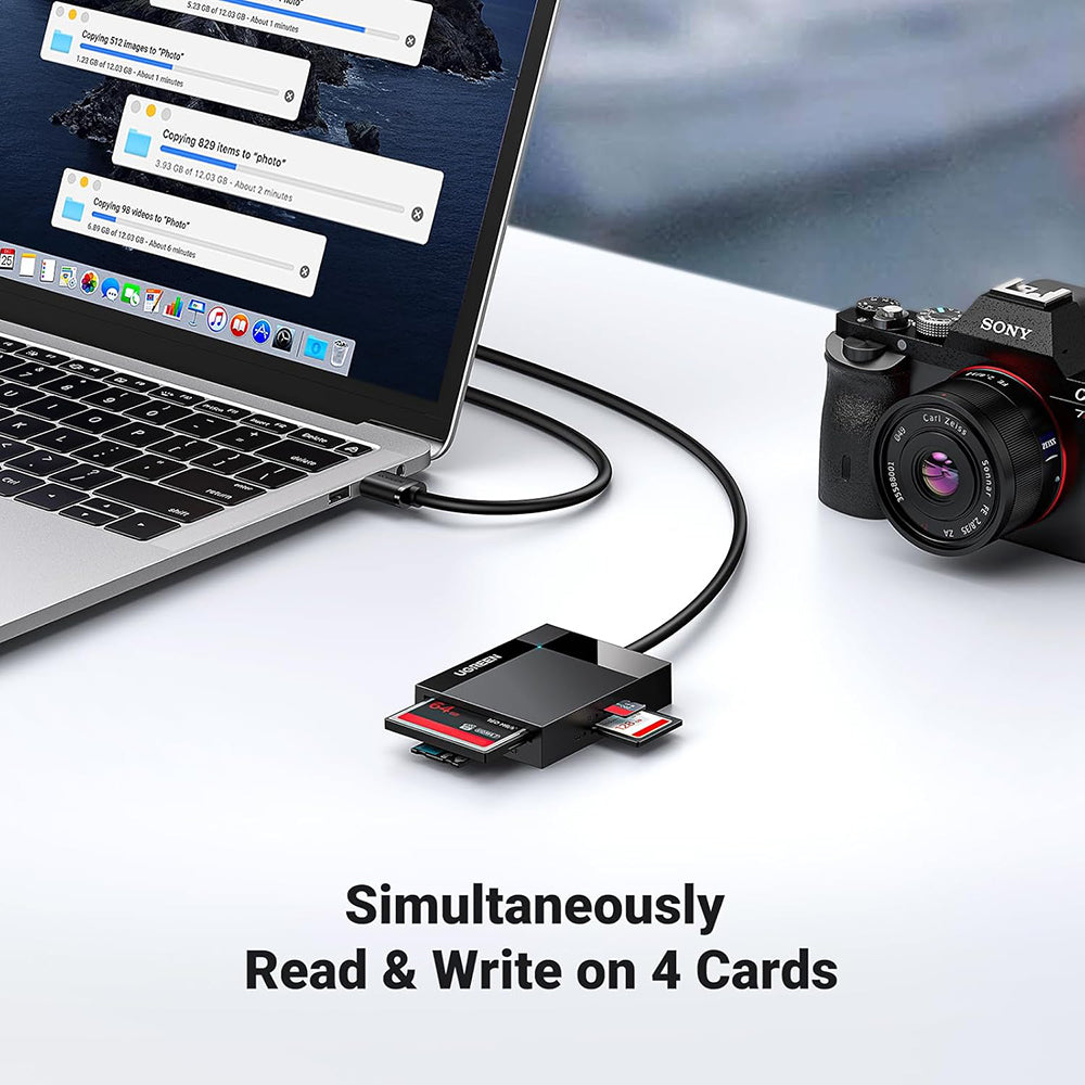 Ugreen - Card Reader 4in1 CR125 (30333) - USB3.0 to 1x SD Slot, 1x TF Slot, 1x CF Slot, 1x MS Slot, 170MB/s - Black – im