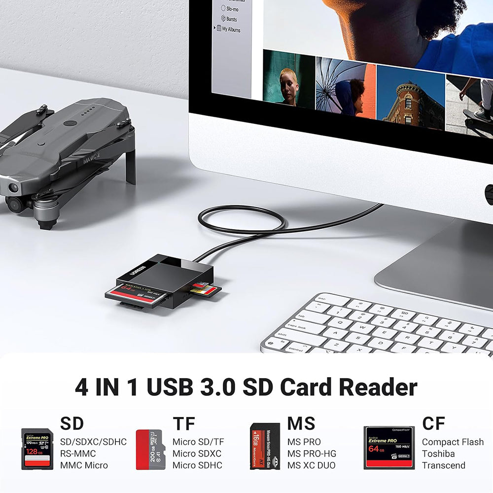 Ugreen - Card Reader 4in1 CR125 (30333) - USB3.0 to 1x SD Slot, 1x TF Slot, 1x CF Slot, 1x MS Slot, 170MB/s - Black – im