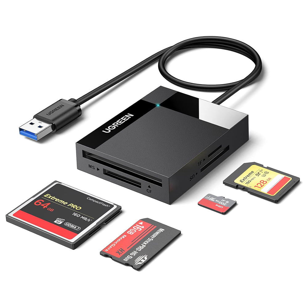 Ugreen - Card Reader 4in1 CR125 (30333) - USB3.0 to 1x SD Slot, 1x TF Slot, 1x CF Slot, 1x MS Slot, 170MB/s - Black