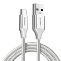 Ugreen - Data Cable US288 (60133) - USB to Type-C, Fast Charging, 3A, 18W, 480Mbps, Nylon Braided, 2m - Silvery White