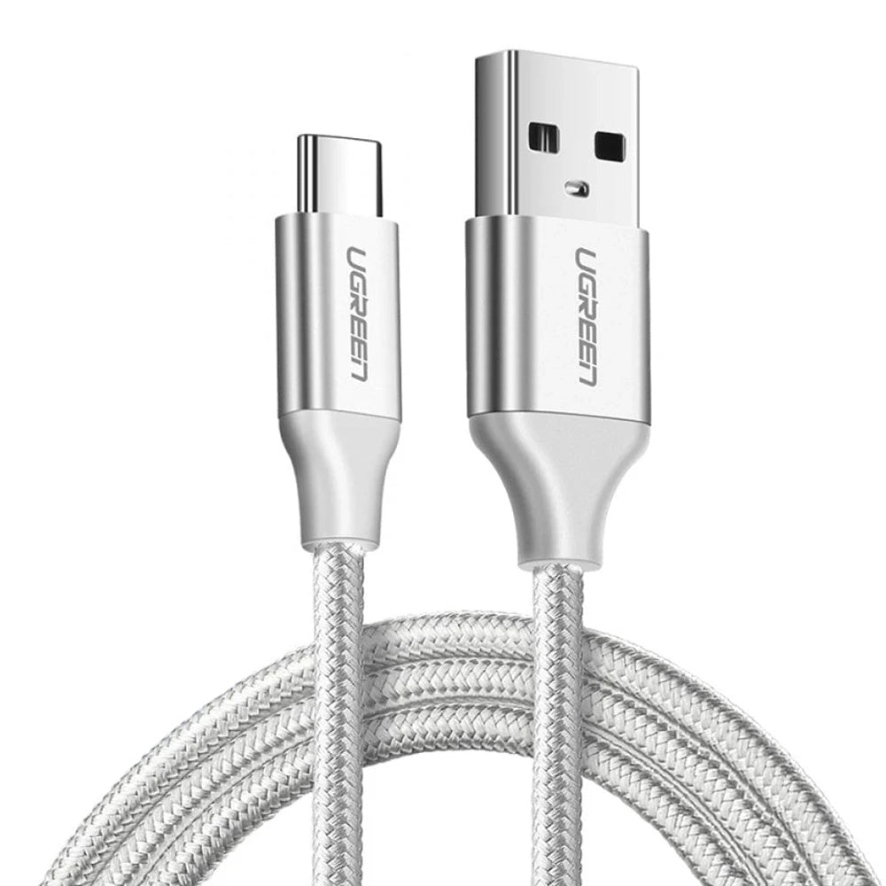 Ugreen - Data Cable US288 (60133) - USB to Type-C, Fast Charging, 3A, 18W, 480Mbps, Nylon Braided, 2m - Silvery White