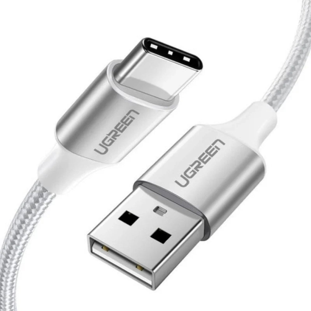 Ugreen - Data Cable US288 (60133) - USB to Type-C, Fast Charging, 3A, 18W, 480Mbps, Nylon Braided, 2m - Silvery White