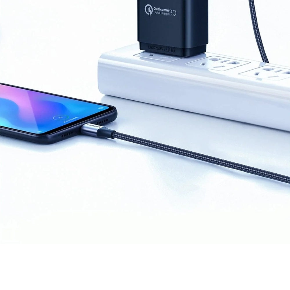 Ugreen - Data Cable US288 (60133) - USB to Type-C, Fast Charging, 3A, 18W, 480Mbps, Nylon Braided, 2m - Silvery White