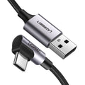 Cablu Ugreen Right Angle US284 (70255), USB-C, 18W 3A, 3m, Gri