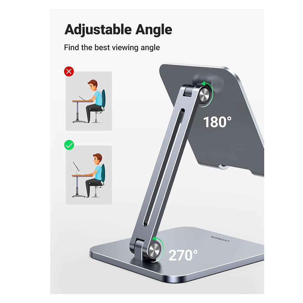 Ugreen - Desk Holder LP134 (40393) - for Phone and Tablet 12.9", Foldable, Adjustable, Anti-Slip Design - Space Gray