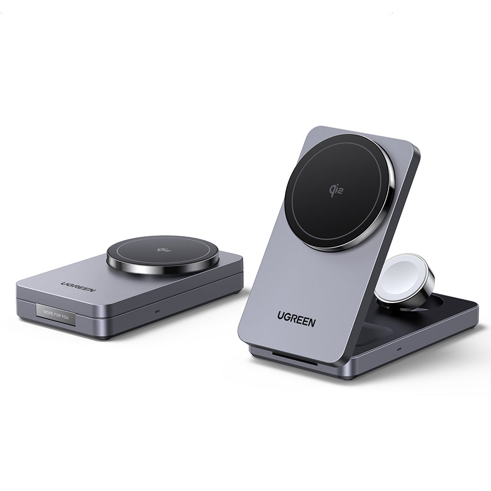 Ugreen - Wireless Charging Station W707 (45025) - with Wall Charger, for Apple Watch, iPhone, Airpods, Qi2, 25W - Gray