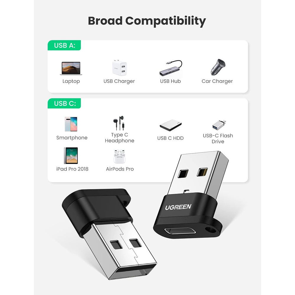 Ugreen - Adapter US280 (50568) - USB to USB-C, Sync & Charge, Lanyard, 480Mbps - Black