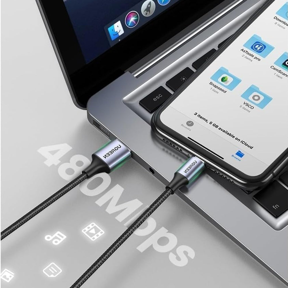 Ugreen - Data Cable US199 (60156) - USB to Lightning, Fast Charging 2.4A, 480Mbps, 1m - Space Gray