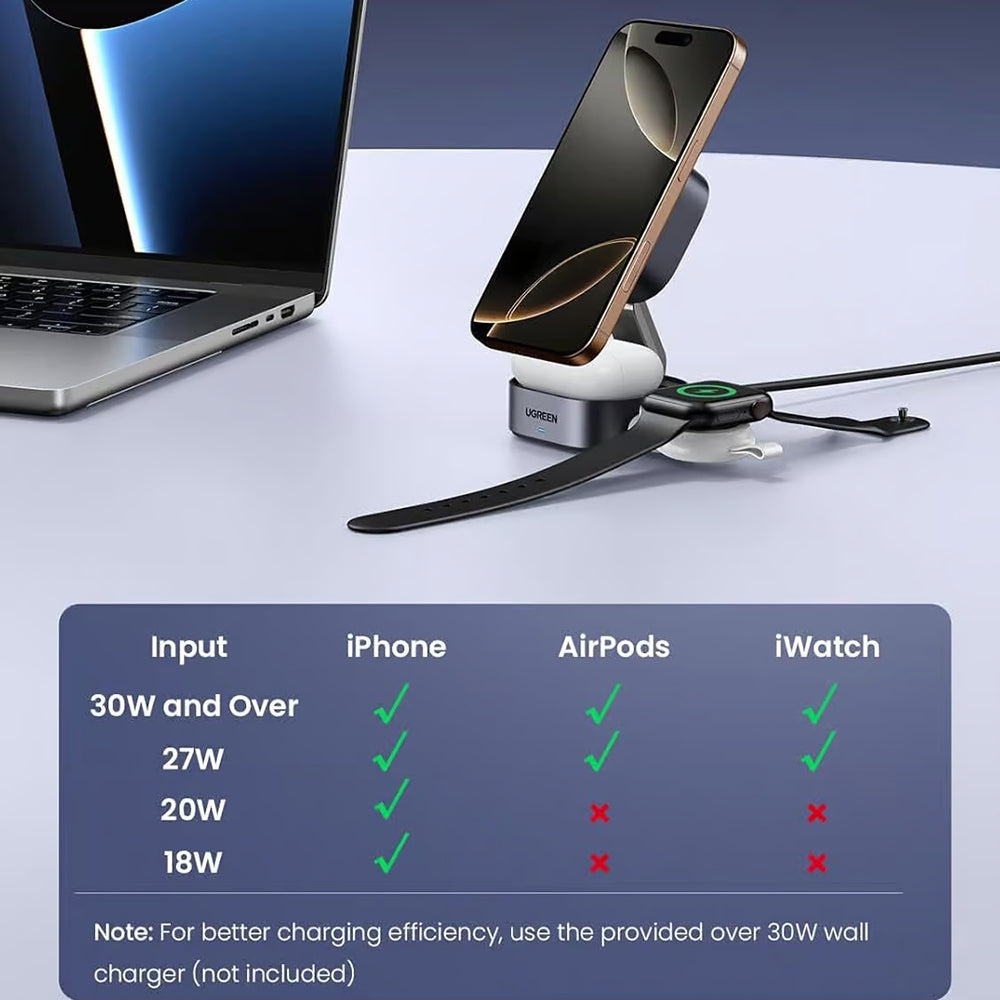 Ugreen - Wireless Charging Station W702 (35316) - with Cable, MagSafe, for iPhone, AirPods, USB-C, Foldable, 15W, 1m - B