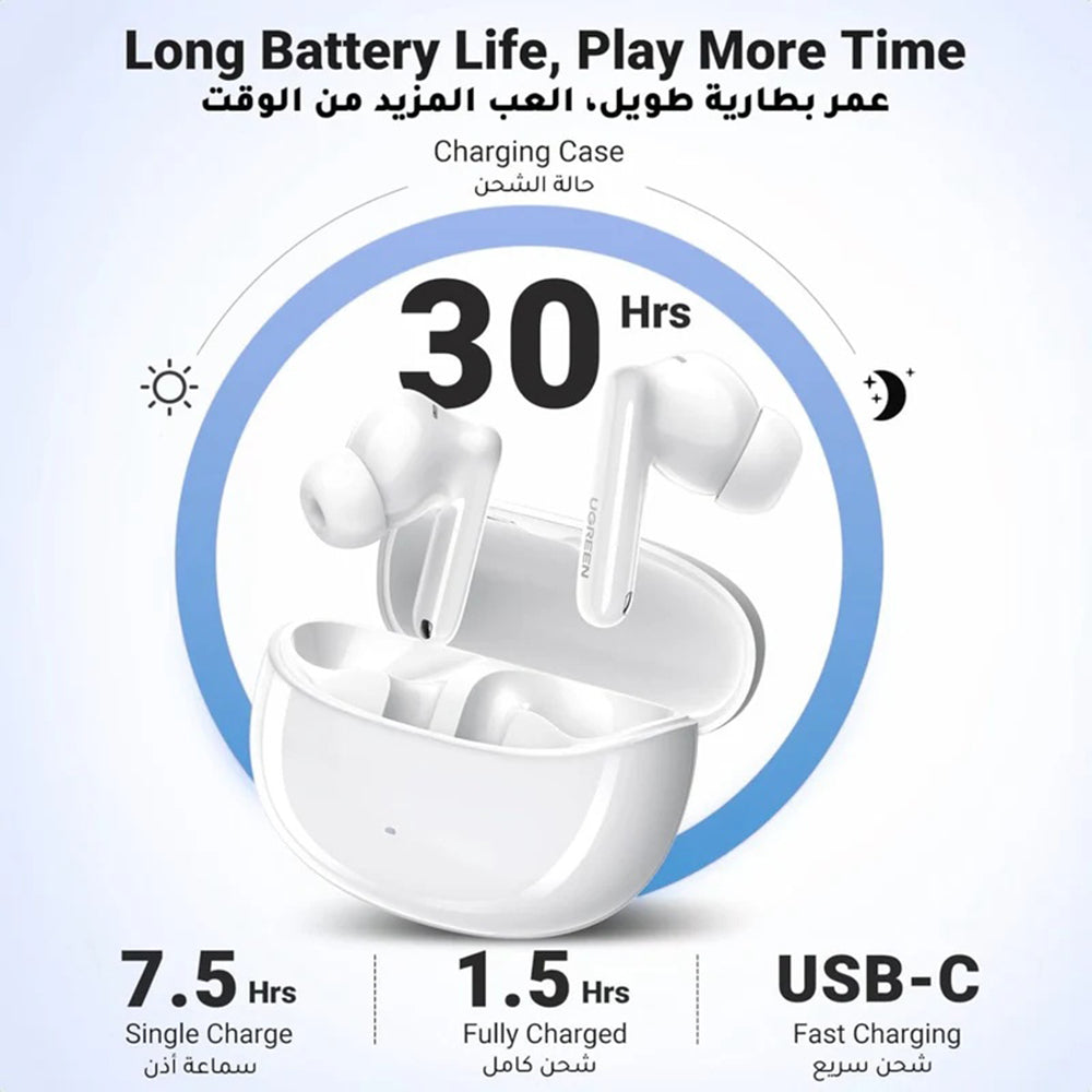 Ugreen - Wireless Earbuds HiTune T3 Pro WS206 (35725) - Bluetooth 5.4, Active Noise-Cancelling, 400mAh - White