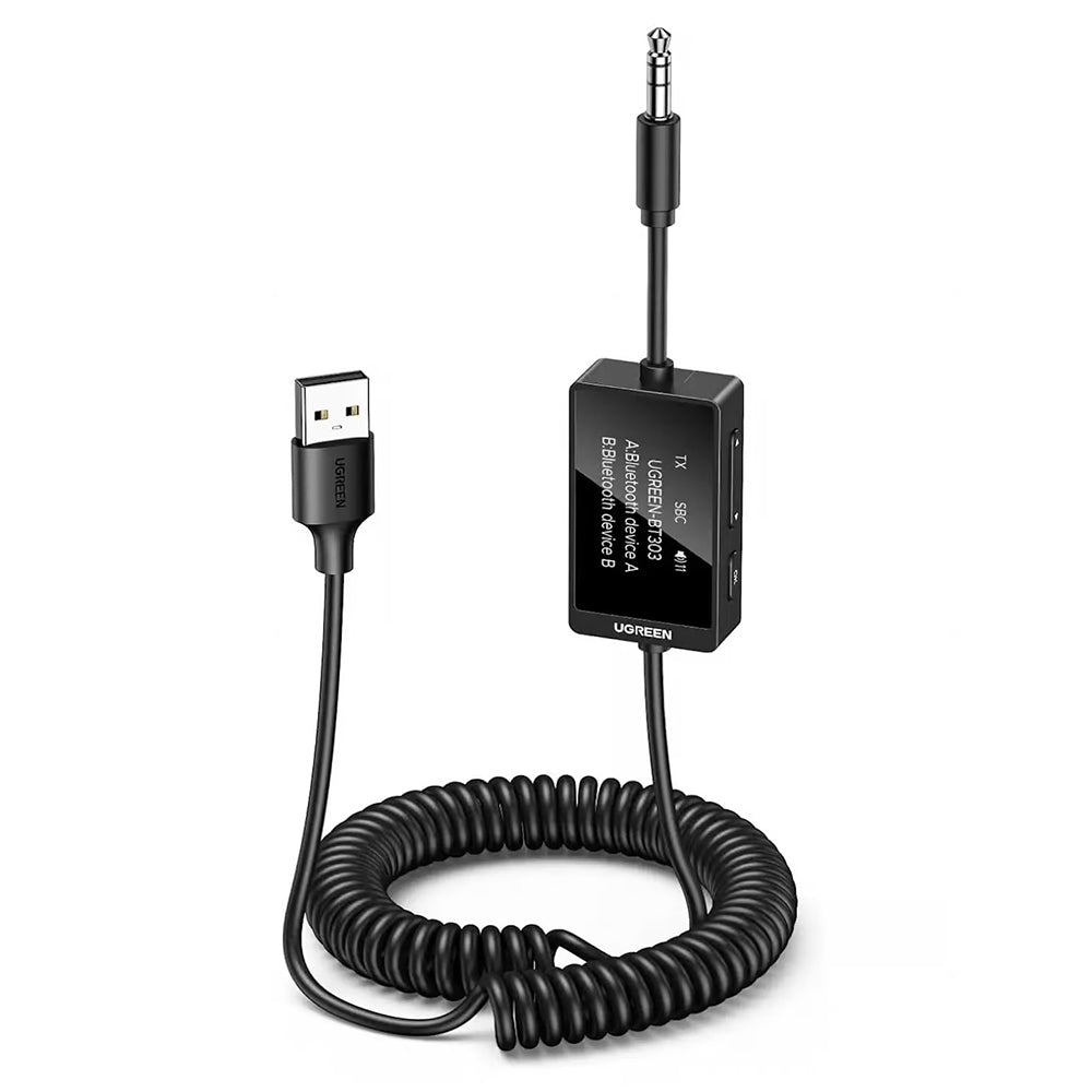 Ugreen - Transmitter Audio Adapter BT303 (45236) - with Mic, USB to Jack 3.5mm, Bluetooth 5.4, Led Display, Plug&Play - 