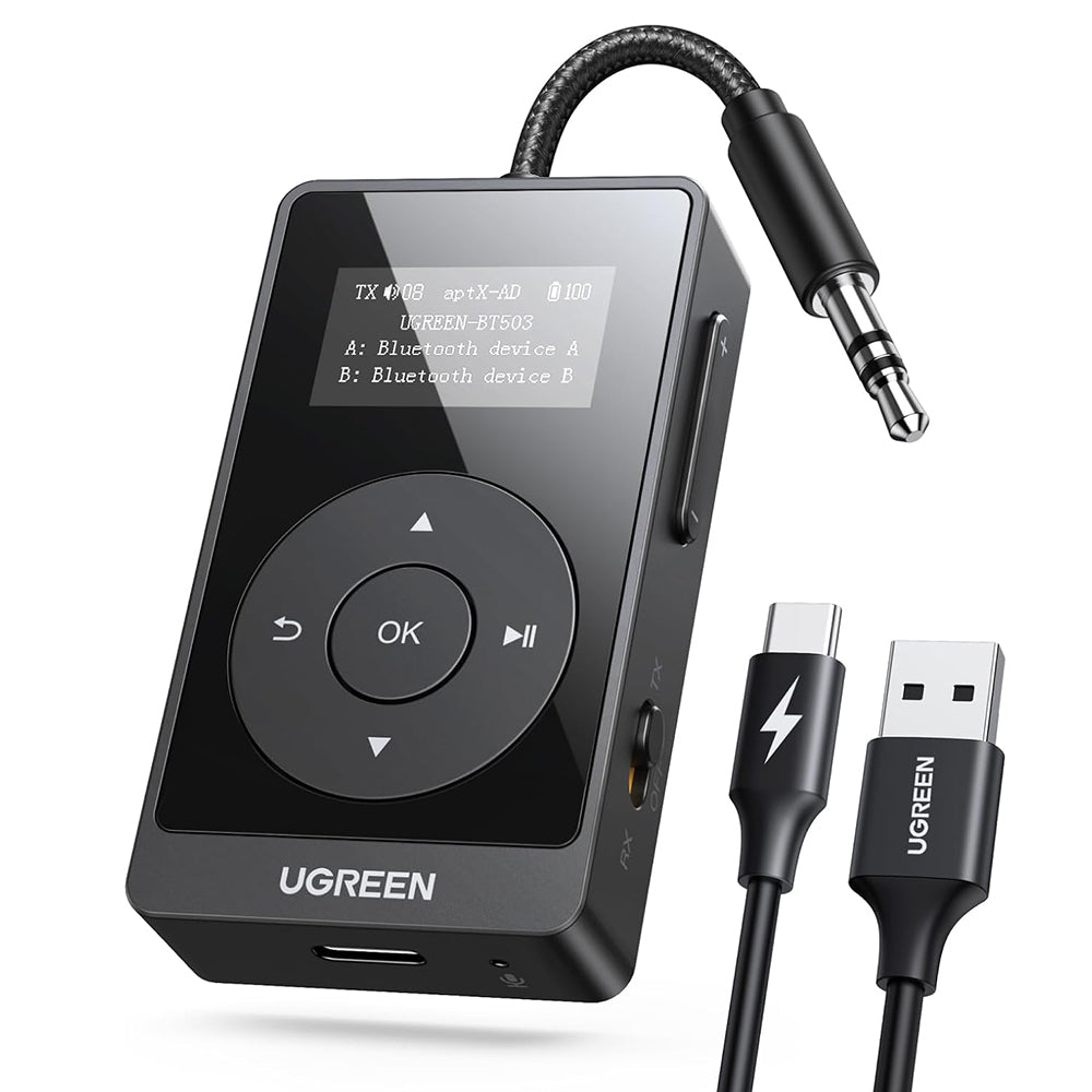 Ugreen - Transmitter Audio Adapter BT503 (45492) - Type-C, Jack 3.5mm, Bluetooth 5.3, Hi-Res, OLED Display, 300mAh - Bla