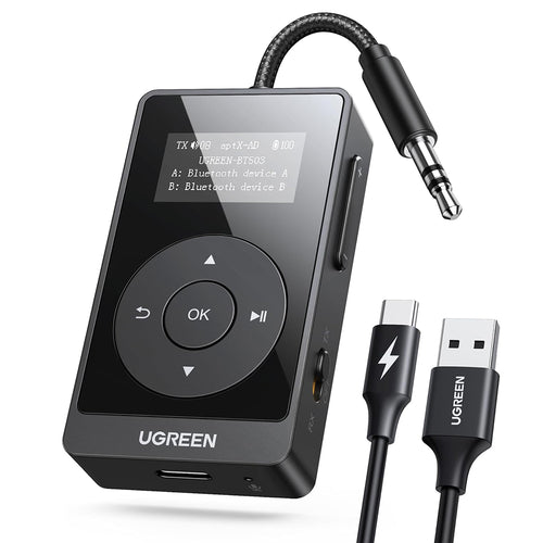 Ugreen - Transmitter Audio Adapter BT503 (45492) - Type-C, Jack 3.5mm, Bluetooth 5.3, Hi-Res, OLED Display, 300mAh - Bla