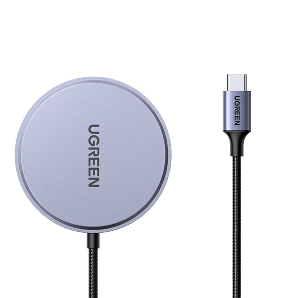 Ugreen - Magnetic Wireless Charger W703 (55206) - Fast Charge, Universal, Qi2, 15W, 360°, Built-in Type-C Cable, 1.5m - 