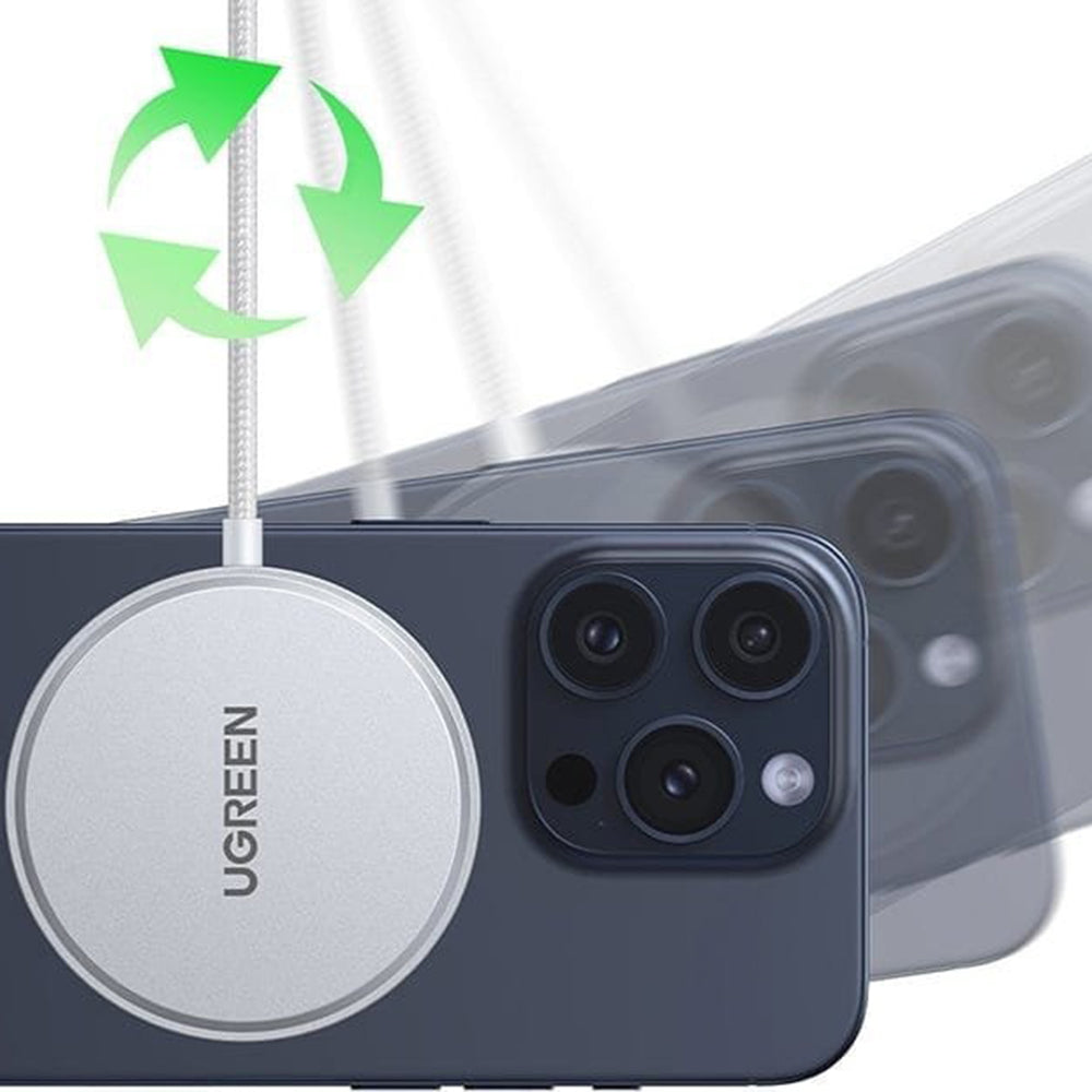 Ugreen - Magnetic Wireless Charger W703 (35565) - Fast Charge, Universal, USB-C, Qi2, 15W, 5V/3A, Type-C Cable, 1.5m - W
