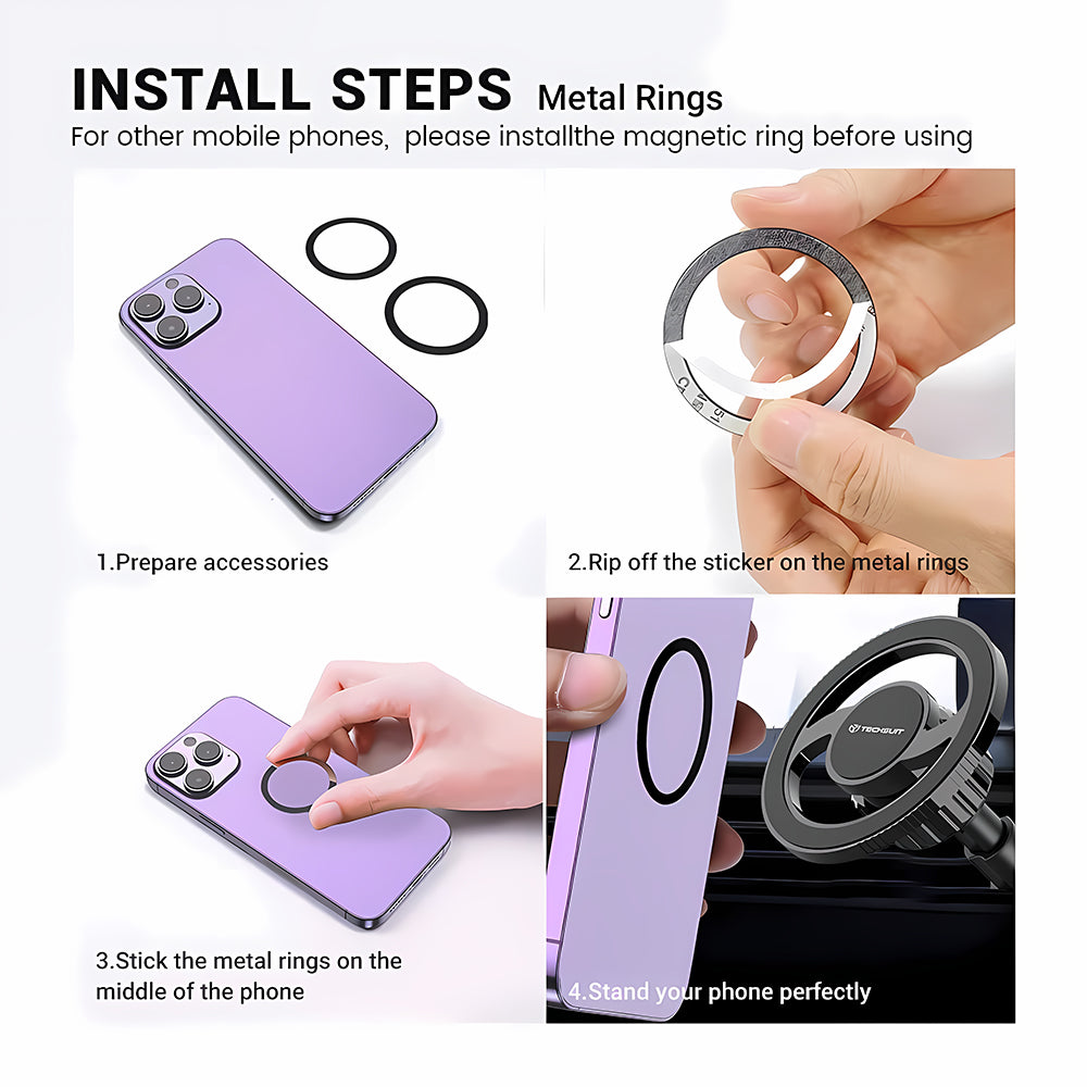 Techsuit - Car Holder MagProX (S12) - for Dashboard, MagSafe Compatible, 360° Rotation, Suction Cup Mounting Base - Blac