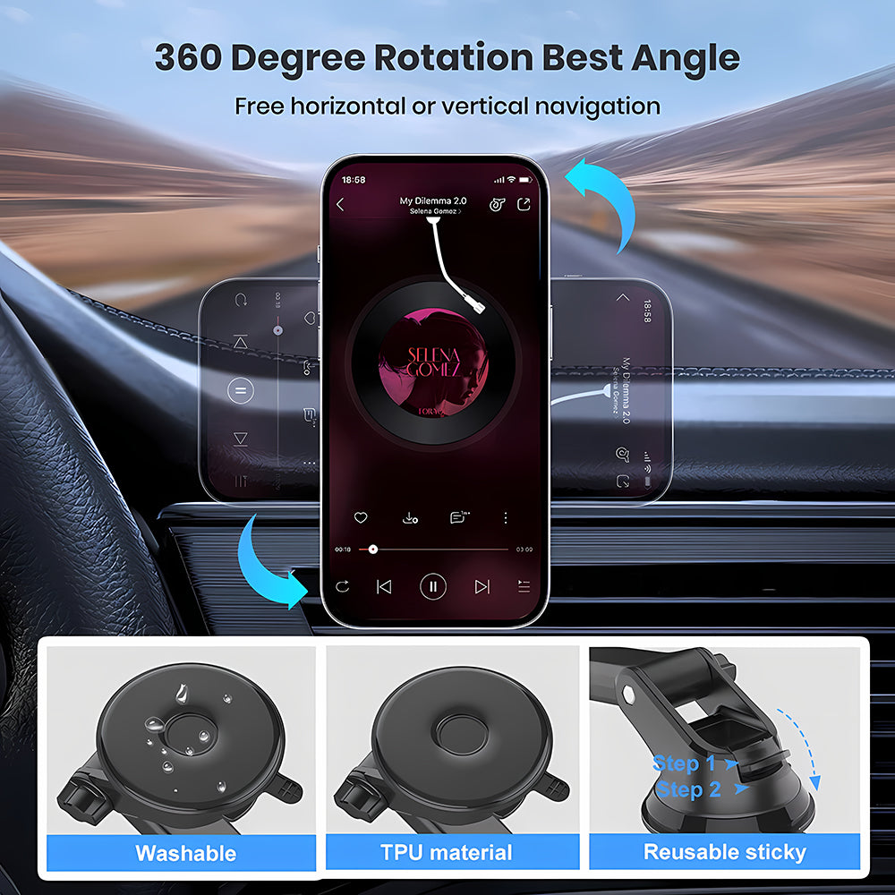 Techsuit - Car Holder MagProX (S12) - for Dashboard, MagSafe Compatible, 360° Rotation, Suction Cup Mounting Base - Blac