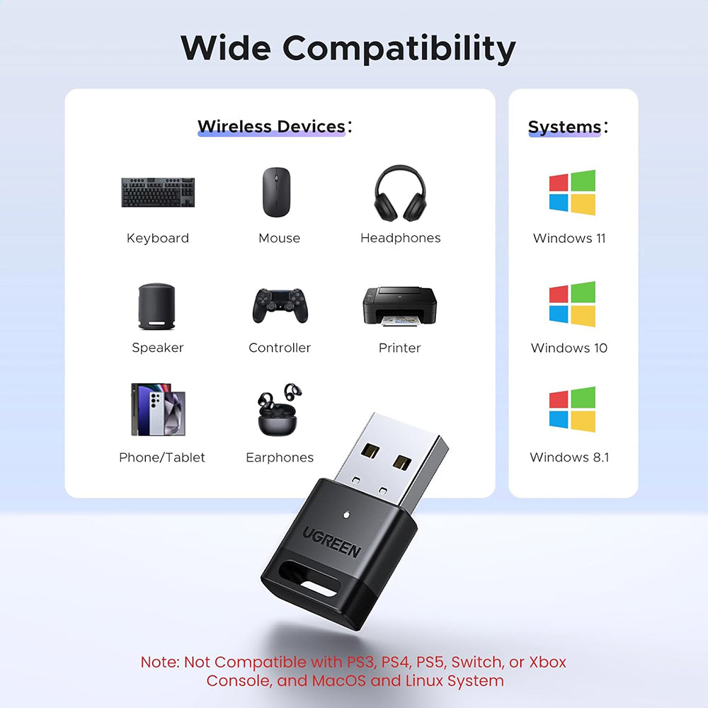 Ugreen - Wireless Adapter CM748 (45134) - USB Bluetooth 5.4, Plug and Play, High-Fidelity Audio, Compact Size - Black