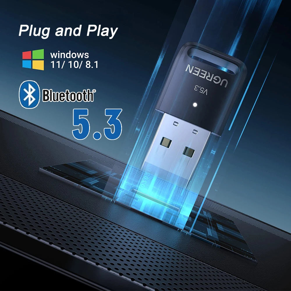 Ugreen - Bluetooth Adapter CM591 (90225) - USB, Bluetooth 5.3, Plug&Play, Mini Size - Black