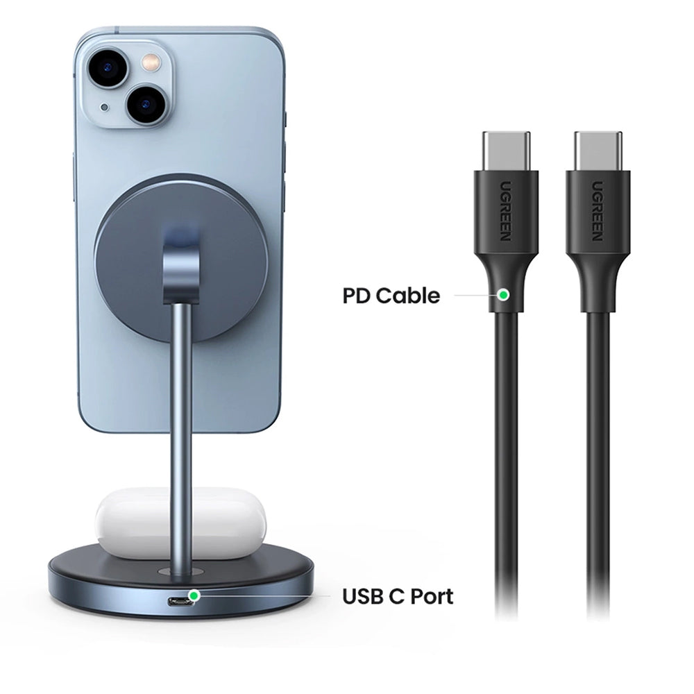 Ugreen - Wireless Charging Station CD317 (90668) - 2in1, for iPhone and Airpods, Type-C, N52 Magnet, Qi, 20W - Black