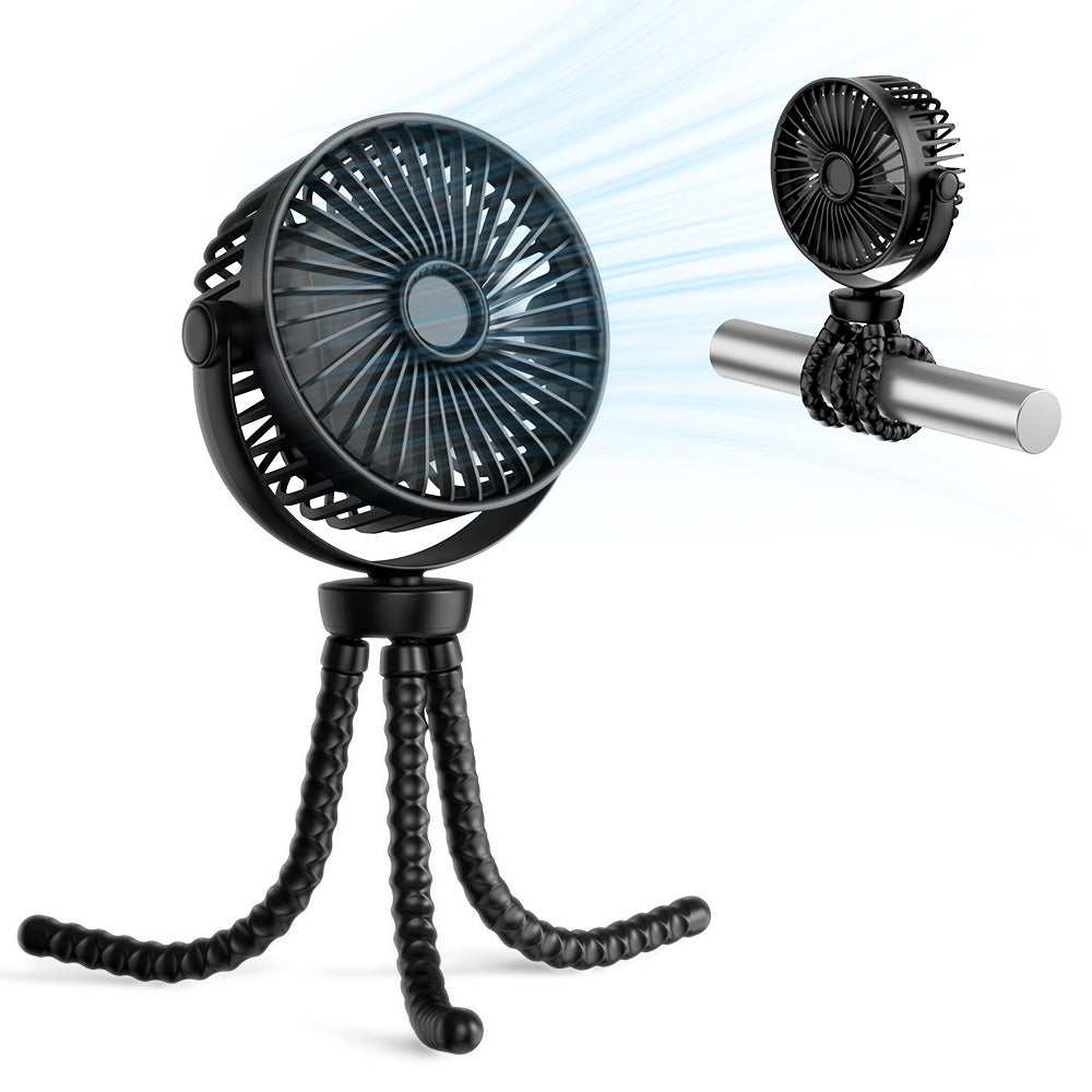 Techsuit - Baby Stroller Fan (VP1) - Portable, Four Speeds, 360° Flexible Tripod Clip, 4000mAh - Black