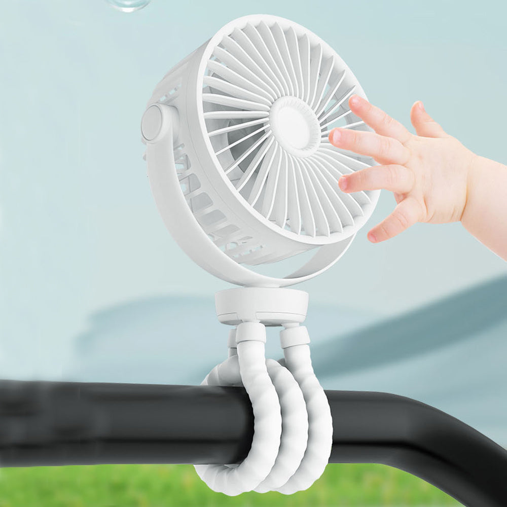 Techsuit - Baby Stroller Fan (VP1) - Portable, Four Speeds, 360° Flexible Tripod Clip, 4000mAh - Black