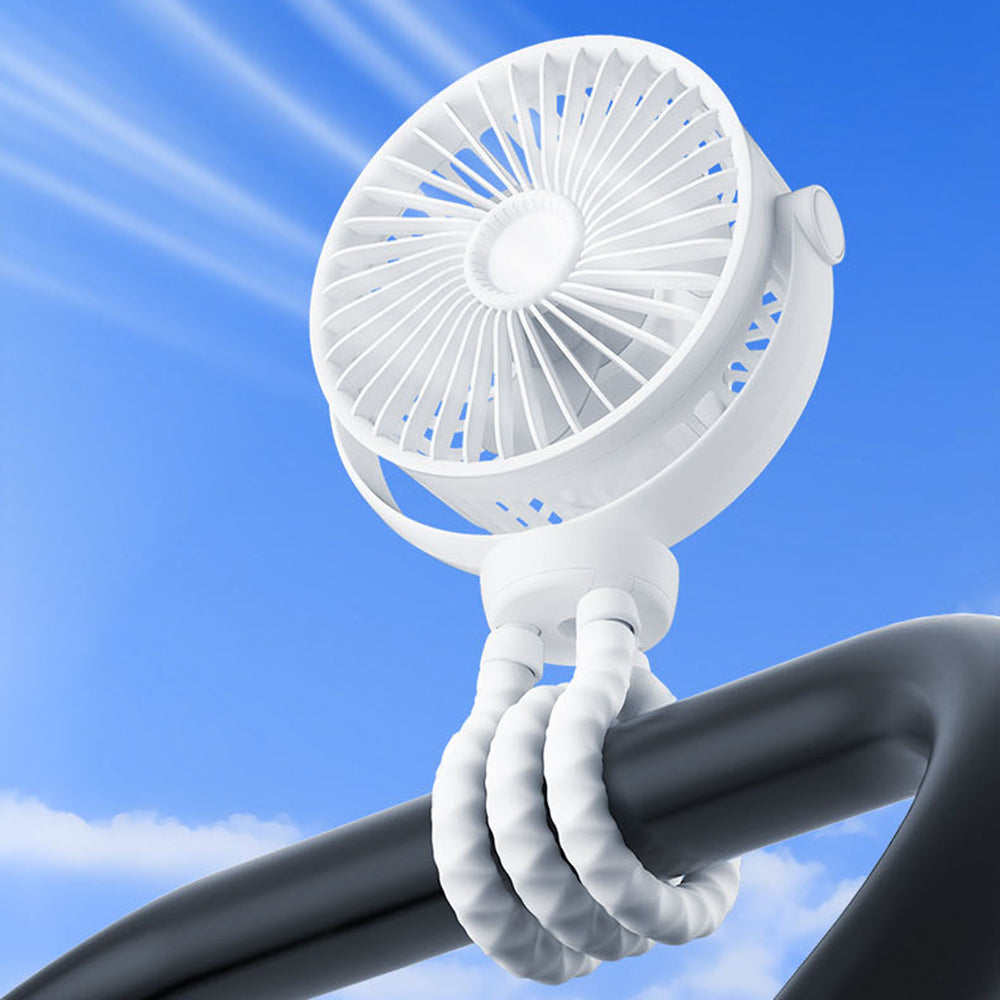 Techsuit - Baby Stroller Fan (VP1) - Portable, Four Speeds, 360° Flexible Tripod Clip, 4000mAh - Black