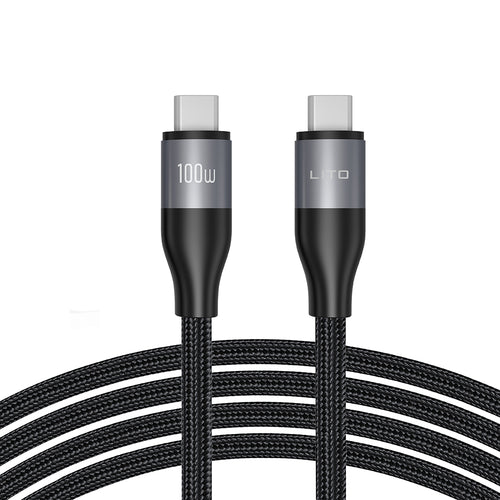 Lito - Data Cable (LD23CC) - Type-C to Type-C, Fast Charging, Braided Nylon, 100W, 480Mbps, 1m - Grey