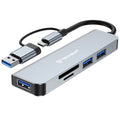 Techsuit - Docking Station DataBridge 5 in 1 (H7) - USB, Type-C to USB 3.0, 2x USB 2.0, SD/TF Card - Gray
