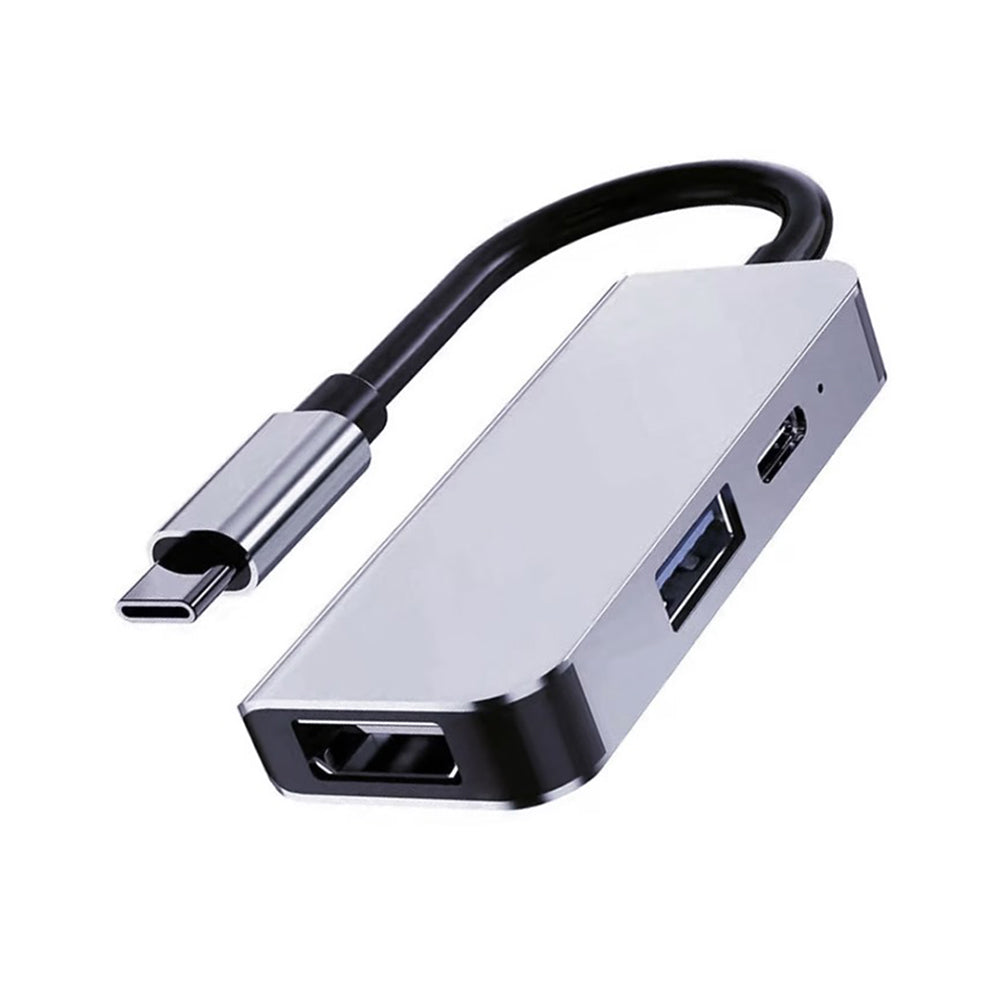 Techsuit - Docking Station TurboChargeX 3 in 1 (H4) - Type-C to Type-C, USB, HDMI, 4K@30Hz, PD87W - Gray